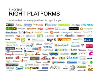 FIND THE
RIGHT PLATFORMS
realize that not every platform is right for you
 