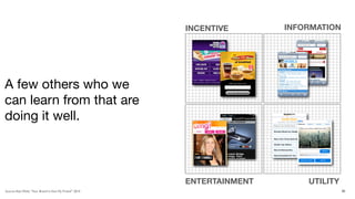 INCENTIVE       INFORMATION




A few others who we
can learn from that are
doing it well.



                                                        ENTERTAINMENT       UTILITY
Source: Alan Wolk, “Your Brand Is Not My Friend” 2010                                 20
 