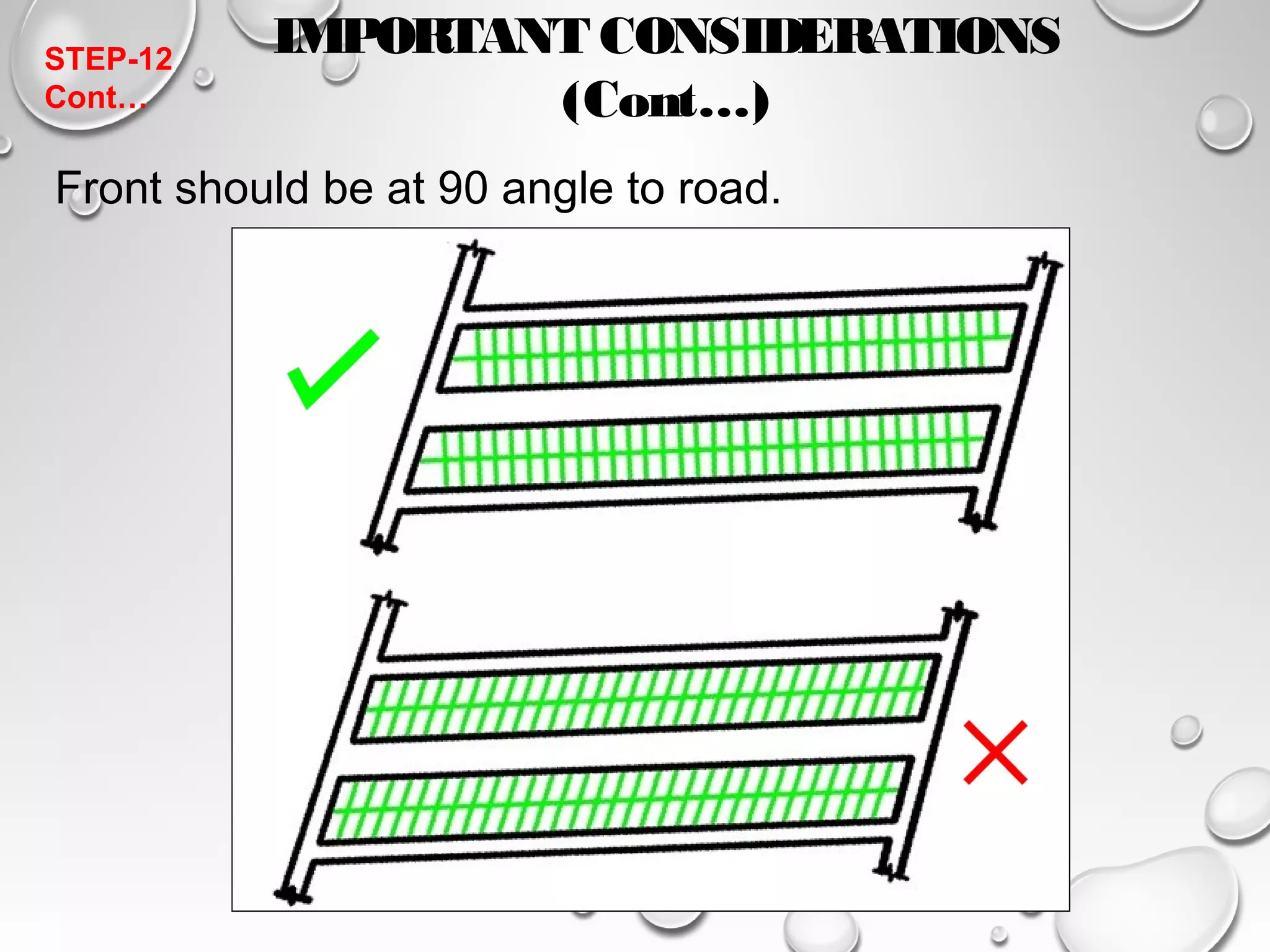 IMPORTANT CONSIDERATIONS 
(Cont…) 
STEP-12 
Cont… 
Front should be at 90 angle to road. 
 