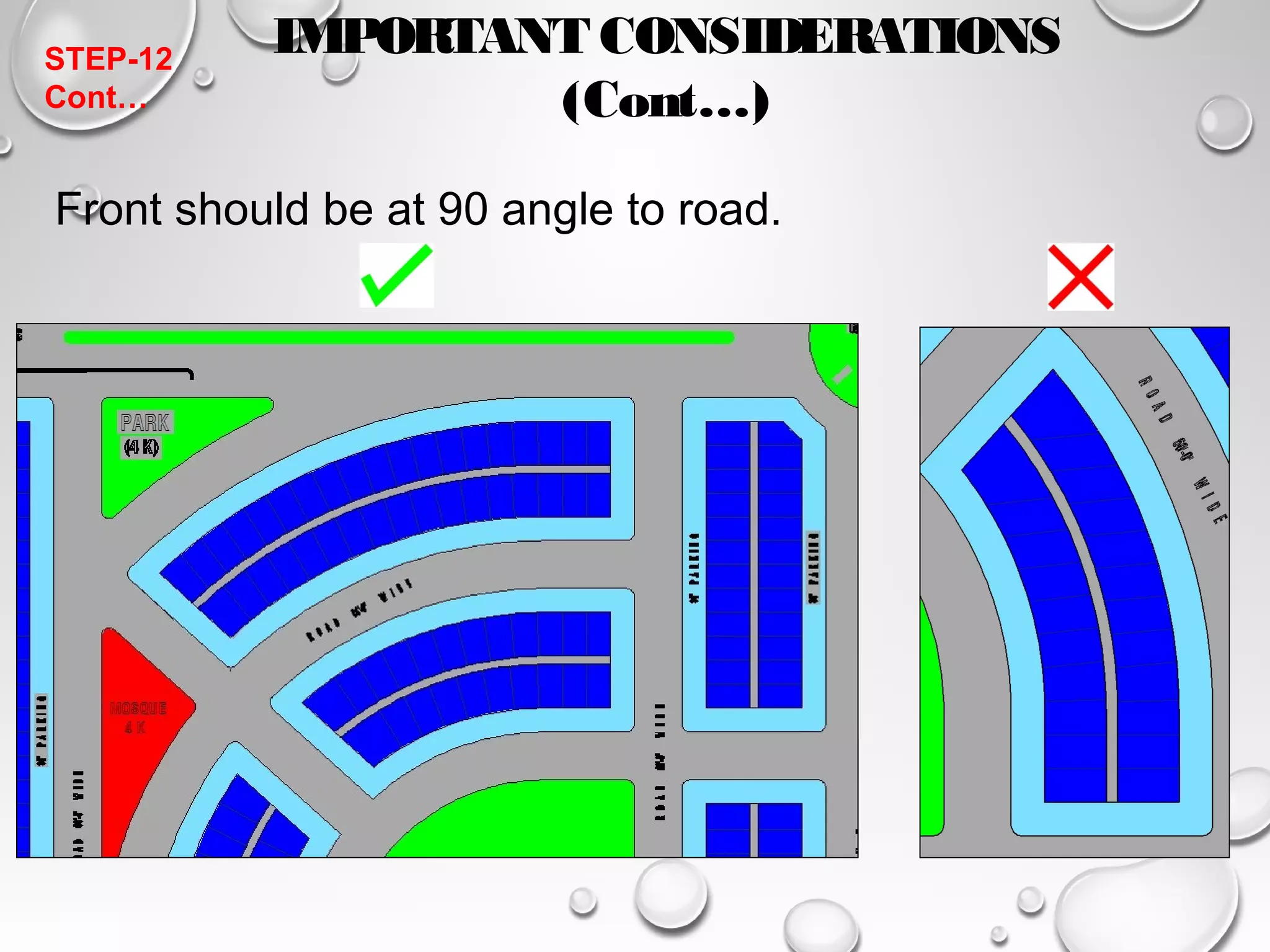 IMPORTANT CONSIDERATIONS 
(Cont…) 
STEP-12 
Cont… 
Front should be at 90 angle to road. 
 