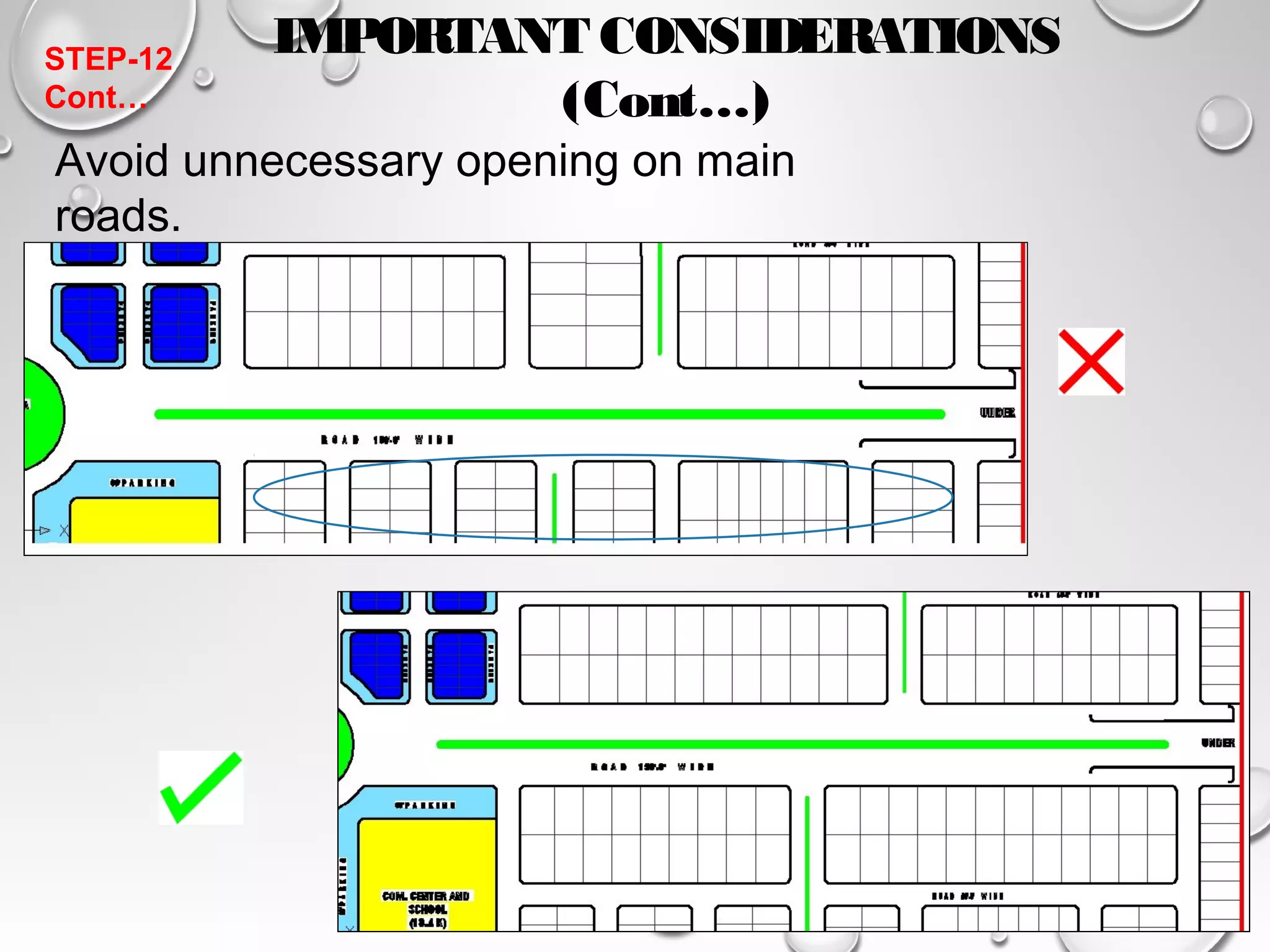 IMPORTANT CONSIDERATIONS 
(Cont…) 
STEP-12 
Cont… 
Avoid unnecessary opening on main 
roads. 
 