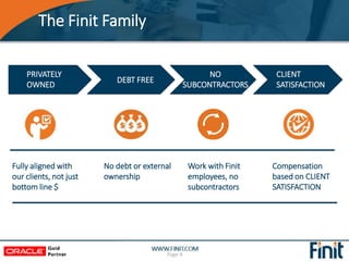 The Finit Family
Page 4
Fully aligned with
our clients, not just
bottom line $
No debt or external
ownership
Work with Fin...