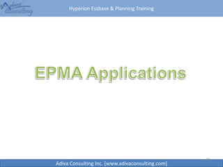 Hyperion Essbase & Planning Training
Adiva Consulting Inc. [www.adivaconsulting.com]
28
 
