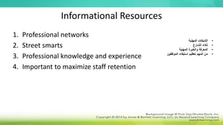 Informational Resources
1. Professional networks
2. Street smarts
3. Professional knowledge and experience
4. Important to maximize staff retention
•
‫المهنية‬ ‫الشبكات‬
•
‫الشارع‬ ‫ذكاء‬
•
‫المهنية‬ ‫والخبرة‬ ‫المعرفة‬
•
‫الموظفين‬ ‫استبقاء‬ ‫تعظيم‬ ‫المهم‬ ‫من‬
 