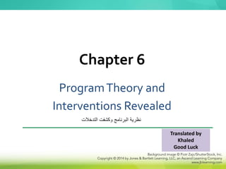 ProgramTheory and
Interventions Revealed
Chapter 6
Translated by
Khaled
Good Luck
‫البرنامج‬ ‫نظرية‬
‫وكشفت‬
‫التدخالت‬
 