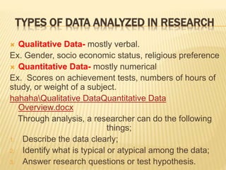 Planning the analysis and interpretation of resseaech data | PPTX