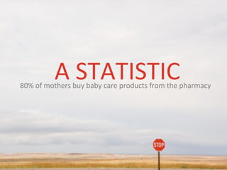 80% of mothers buy baby care products from the pharmacy
A
STATISTIC
 