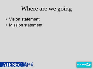 Where are we going
• Vision statement
• Mission statement
 