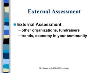 External Assessment External Assessment other organizations, fundraisers trends, economy in your community 