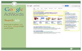 _____ AdsSearch
Search ads are placed ____
to or _____ ______ Google
search results.
next
above relevant
 