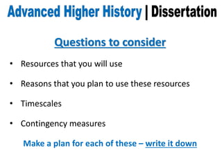 advanced higher history dissertation questions