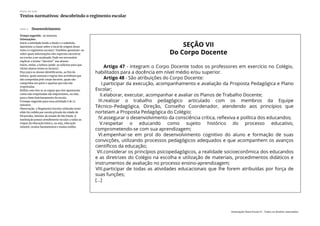 Slide 4 Desenvolvimento
Tempo sugerido: 39 minutos
Orientações:
Inicie a atividade lendo o título e o subtítulo.
Questione a classe sobre o local de origem desse
texto (o regimento escolar). Também questione-os
sobre quais informações eles esperam encontrar
no trecho a ser analisado. Pode ser necessário
explicar o termo “docente” aos alunos.
Inicie, então, a leitura (pode-se solicitar para que
vários alunos leiam os incisos).
Peça para os alunos identificarem, ao fim da
leitura, quais normas e regras eles acreditam que
são cumpridas pelo corpo docente, quais são
cumpridos em parte e aquelas que não são
respeitadas.
Reflita com eles se as regras que eles apontaram
como não respeitadas são importantes, ou não,
para o bom funcionamento da escola.
O tempo sugerido para essa atividade é de 12
minutos.
Observação: o Regimento Escolar utilizado neste
slide foi cedido por escola privada da cidade de
Piracicaba, interior do estado de São Paulo. A
instituição possui atendimento escolar a todas as
etapas da educação básica, ou seja, educação
infantil, ensino fundamental e ensino médio.
Plano de aula
Textos normativos: descobrindo o regimento escolar
Associação Nova Escola © - Todos os direitos reservados.
 