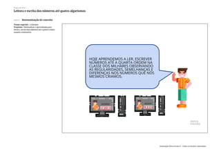 Slide 8 Sistematização do conceito
Tempo sugerido: 2 minutos.
Propósito: Sistematizar o aprendizado para
leitura, escrita dos números até a quarta ordem
usando a estimativa.
Plano de aula
Leitura e escrita dos números até quatro algarismos
Associação Nova Escola © - Todos os direitos reservados.
 