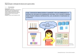 Slide 10 Encerramento
Tempo sugerido: 3 minutos.
Orientações: Leia para os alunos o encerramento e
logo após peça que a turma também leia em
conjunto. Resgate os conhecimentos sobre o
sistema de numeração decimal até a ordem das
unidades de milhar e mostre as formas de
representação.
Propósito: Resumir o que foi explorado na aula.
Plano de aula
Representação e ordenação de números até a quarta ordem.
Associação Nova Escola © - Todos os direitos reservados.
 