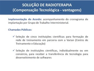 SOLUÇÃO DE RADIOTERAPIA
(Compensação Tecnológica - vantagens)
 
