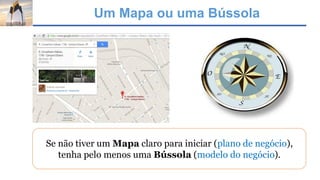 Um Mapa ou uma Bússola
Se não tiver um Mapa claro para iniciar (plano de negócio),
tenha pelo menos uma Bússola (modelo do negócio).
 