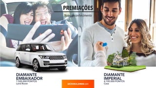 PREMIAÇÕES
Nosso reconhecimento
.com
DIAMANTE
EMBAIXADOR
1.500.000 PONTOS
Land Rover
DIAMANTE
IMPERIAL
4.100.000 PONTOS
Casa
 