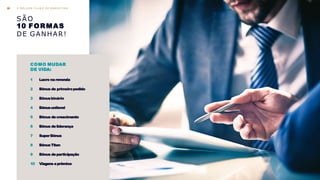 SÃO
10 FORMAS
DE GANHAR!
COMO MUDAR
DE VIDA:
1 Lucro narevenda
2 Bônus de primeiropedido
3 Bônusbinário
4 Bônusunilevel
5 Bônus decrescimento
6 Bônus deliderança
7 SuperBônus
8 BônusTitan
9 Bônus departicipação
10 Viagens eprêmios
O M E L H O R P L A N O DE MAR KET IN G26
 
