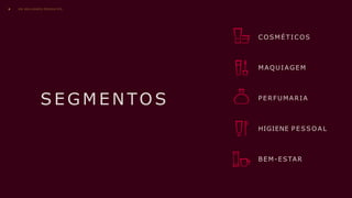 PERFUMARIA
COSMÉTICOS
BEM-ESTAR
HIGIENE P E SS O A L
MAQUIAGEM
S E G M E N TO S
O S M E L H O R E S P R O D U T O S6
 