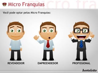 Você pode optar pelas Micro Franquias: 
REVENDEDOR EMPREENDEDOR PROFISSIONAL 
 