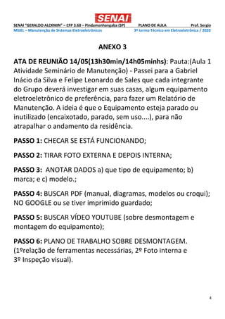 Plano Aula Técnica de Manutenção Elétrica | PDF