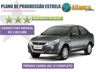 PRÊMIO CARRO JAC J3 COMPLETO
GANHO FIXO MENSAL
R$ 1.852,000
 