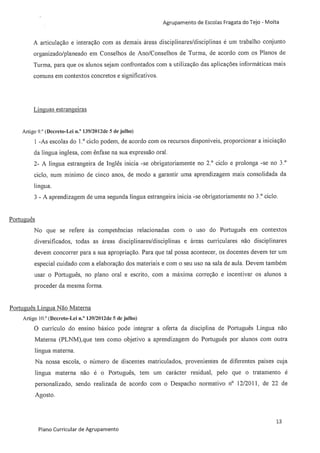 Plano curricular do Agrupamento de Escolas Fragata do Tejo