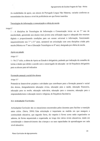 Plano curricular do Agrupamento de Escolas Fragata do Tejo