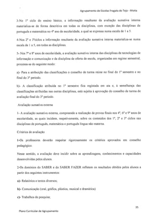 Plano curricular do Agrupamento de Escolas Fragata do Tejo
