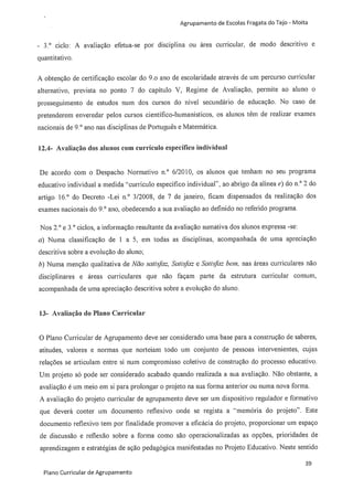 Plano curricular do Agrupamento de Escolas Fragata do Tejo