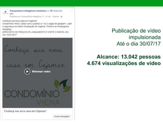 Publicação de vídeo
impulsionada
Até o dia 30/07/17
Alcance: 13.042 pessoas
4.674 visualizações de vídeo
 