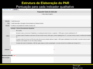 Estrutura de Elaboração do PAR
Pontuação para cada indicador qualitativo

 