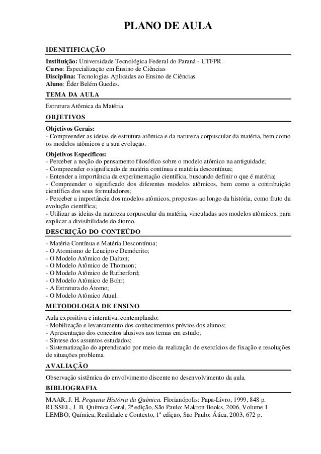 plano de aula utfpr modelo de plano de aula