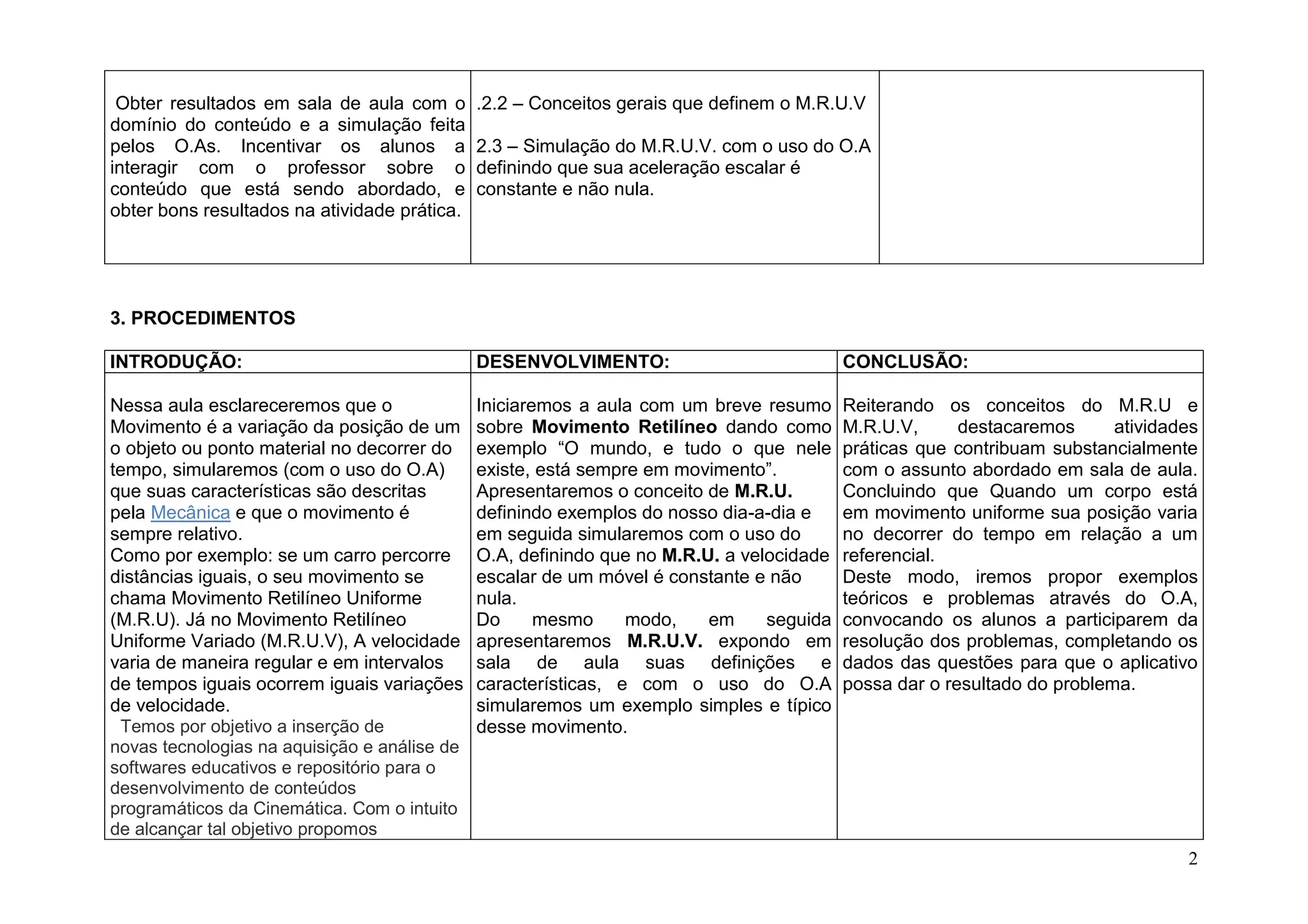 Plano de aula - Física 1º ano (MRU e MRUV) | PDF | Physics | Science