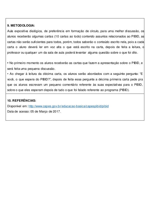 PLANO DE AULA - CARTAS PIBID