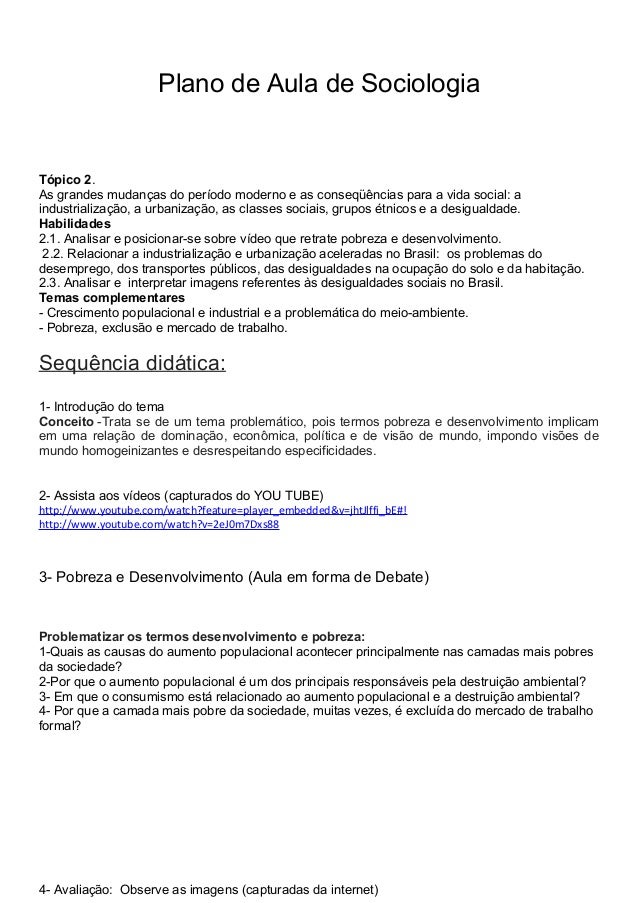 Plano de aula de sociologia claudia