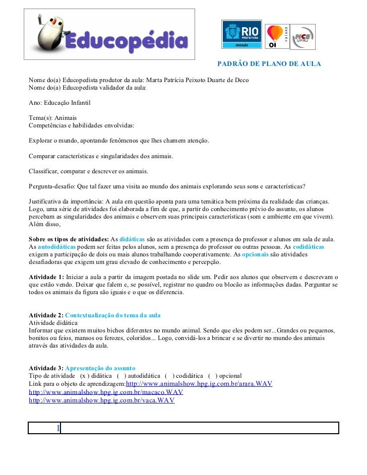 PADRÃO DE PLANO DE AULANome do(a) Educopedista produtor da aula: Marta Patrícia Peixoto Duarte de DecoNome do(a) Educopedi...