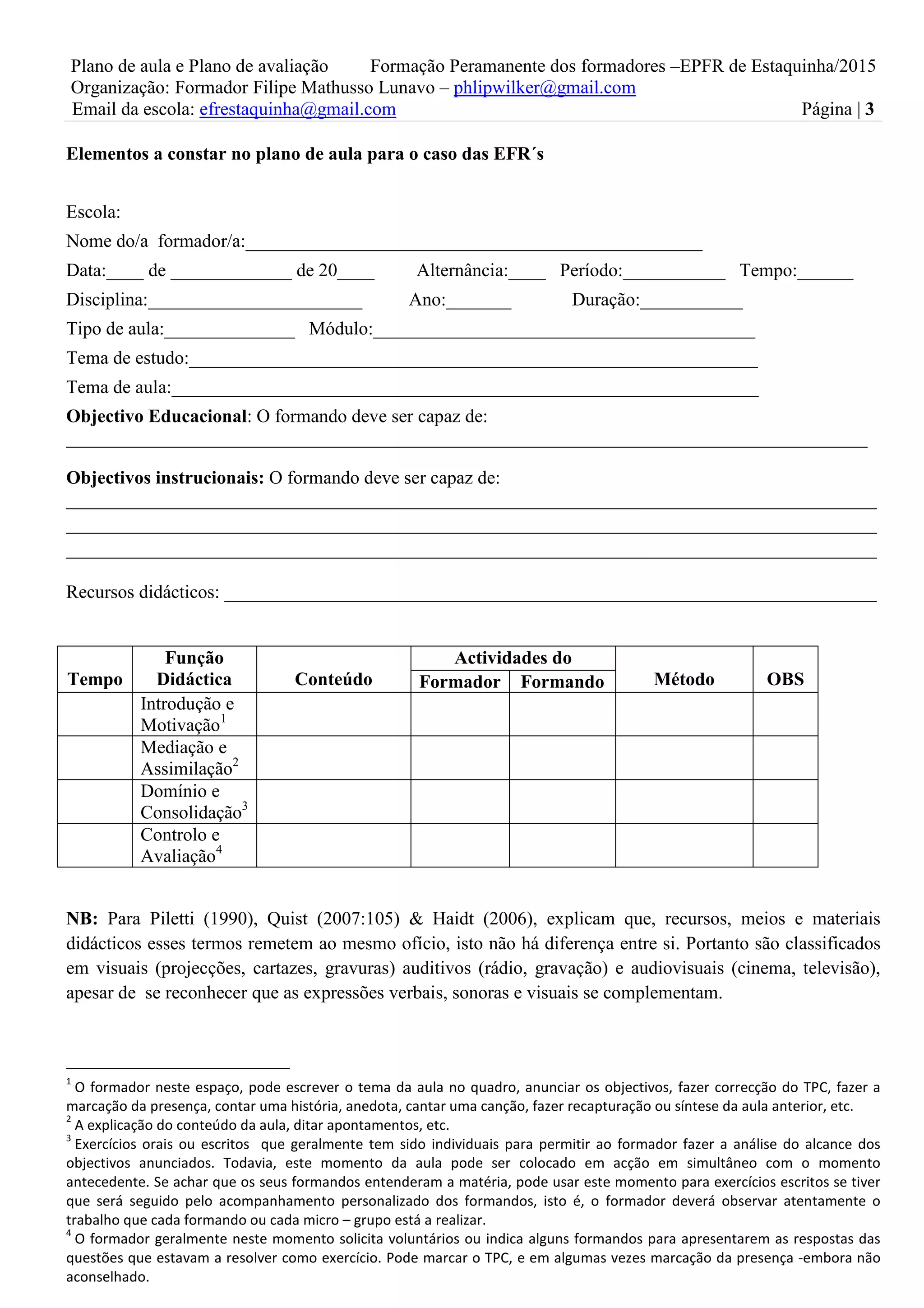 Plano de aula ( seus elementos) e plano de avaliaçao (seus elementos ...