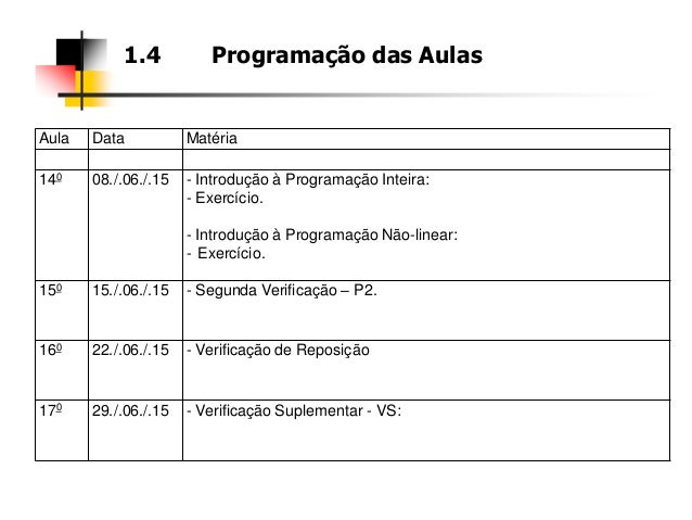 Plano de reposição de aulas Plano de reposição de aulas