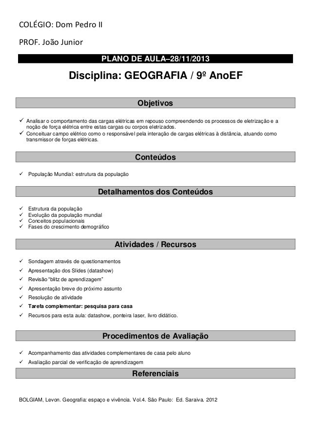 plano de aula teste modelo de plano de aula