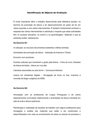 Plano de avaliação