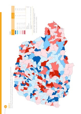 329 
MAPA 31 
Distribuição dos municípios paranaenses segundo taxa média trienal de adolescentes 
(12 a 17 anos) vítimas de violência sexual, por mil adolescentes - 2009-2011 
COR INTERVALOS DAS TAXAS Nº DE 
MUNICÍPIOS 
PERCENTAGEM 
% 
0 58 14,54 
0,15 |----- 0,44 41 10,27 
0,44 |----- 0,91 101 25,32 
0,91 |----- 1,60 99 24,81 
1,60 |----- 2,73 60 15,04 
2,73 |-----| 9,46 40 10,02 
MÉDIA 1 ,19 
MEDIANA 0,90 
DESIGUALDADE 9 ,46 
É a diferença entre o maior e o menor valor para esse 
indicador 
LEGENDA 
FONTES: Secretaria de Estado da Segurança Pública/CAPE 
(2009-2011), IBGE - Censo Demográfi co (2010) 
NOTA: Elaboração da SEDS e IPARDES. 
 