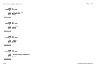 Página: 108
Impressão de campos da consulta
+/-:
Código: 427
Classificação: 04.1.3.02.011
Tipo:
Nome: Multa Rescisória FGTS
Apelido: MULTARESCSERV
Grupo: Despesa
Código subconta:
Grupo subconta:
+/-:
Código: 428
Classificação: 04.1.3.02.012
Tipo:
Nome: PIS S/ Folha
Apelido: PISSERV
Grupo: Despesa
Código subconta:
Grupo subconta:
+/-:
Código: 429
Classificação: 04.1.3.02.013
Tipo:
Nome: Salários
Apelido: SALSERV
Grupo: Despesa
Código subconta:
Grupo subconta:
+/-:
Código: 430
Classificação: 04.1.3.02.014
Tipo:
Nome: Serviços Contratados Pessoa Jurídica
Apelido:
Grupo: Despesa
Código subconta:
Grupo subconta:
16/10/2020 10:01 - SCI Ambiente Contábil ÚNICO
ESCON
 