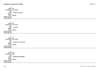 Página: 127
Impressão de campos da consulta
+/-:
Código: 503
Classificação: 04.2.1.03.040
Tipo:
Nome: Material de Consumo
Apelido:
Grupo: Despesa
Código subconta:
Grupo subconta:
+/-:
Código: 504
Classificação: 04.2.1.03.041
Tipo:
Nome: Uniformes
Apelido:
Grupo: Despesa
Código subconta:
Grupo subconta:
+/-:
Código: 505
Classificação: 04.2.1.03.042
Tipo:
Nome: Donativos e Contribuições
Apelido:
Grupo: Despesa
Código subconta:
Grupo subconta:
+/-:
Código: 506
Classificação: 04.2.2
Tipo: T
Nome: DESPESAS COM VENDAS
Apelido:
Grupo: Despesa
Código subconta:
Grupo subconta:
16/10/2020 10:01 - SCI Ambiente Contábil ÚNICO
ESCON
 