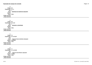 Página: 18
Impressão de campos da consulta
+/-:
Código: 68
Classificação: 01.1.3
Tipo: T
Nome: DESPESAS DO EXERCÍCIO SEGUINTE
Apelido:
Grupo: Ativo
Código subconta:
Grupo subconta:
+/-:
Código: 69
Classificação: 01.1.3.01
Tipo: T
Nome: SEGUROS A APROPRIAR
Apelido:
Grupo: Ativo
Código subconta:
Grupo subconta:
+/-:
Código: 70
Classificação: 01.1.3.01.001
Tipo:
Nome: Seguros Contra Incêndios a Apropriar
Apelido: INCENDIO
Grupo: Ativo
Código subconta:
Grupo subconta:
+/-:
Código: 71
Classificação: 01.1.3.01.002
Tipo:
Nome: Seguros Contra Roubo a Apropriar
Apelido: ROUBO
Grupo: Ativo
Código subconta:
Grupo subconta:
16/10/2020 10:01 - SCI Ambiente Contábil ÚNICO
ESCON
 