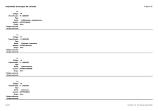 Página: 30
Impressão de campos da consulta
+/-:
Código: 116
Classificação: 01.2.3.05.001
Tipo:
Nome: (-) Máquinas e equipamentos
Apelido: DEPRECMAQS
Grupo: Ativo
Código subconta:
Grupo subconta:
+/-:
Código: 117
Classificação: 01.2.3.05.002
Tipo:
Nome: (-) Móveis e Utensílios
Apelido: DEPRECMOVEIS
Grupo: Ativo
Código subconta:
Grupo subconta:
+/-:
Código: 118
Classificação: 01.2.3.05.003
Tipo:
Nome: (-) Ferramentas
Apelido: DEPRECFERRAM
Grupo: Ativo
Código subconta:
Grupo subconta:
+/-:
Código: 119
Classificação: 01.2.3.05.004
Tipo:
Nome: (-) Imóveis
Apelido: DEPRECIMOV
Grupo: Ativo
Código subconta:
Grupo subconta:
16/10/2020 10:01 - SCI Ambiente Contábil ÚNICO
ESCON
 
