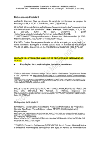 Plano de Curso de Elaboração de projeto e intervenção social 2017.1 | PDF