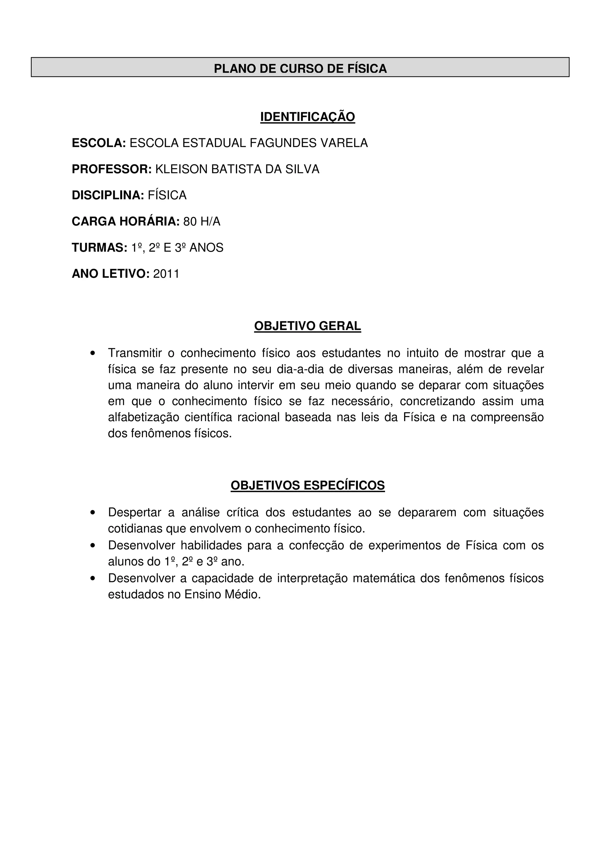 Plano de curso de fisica | PDF