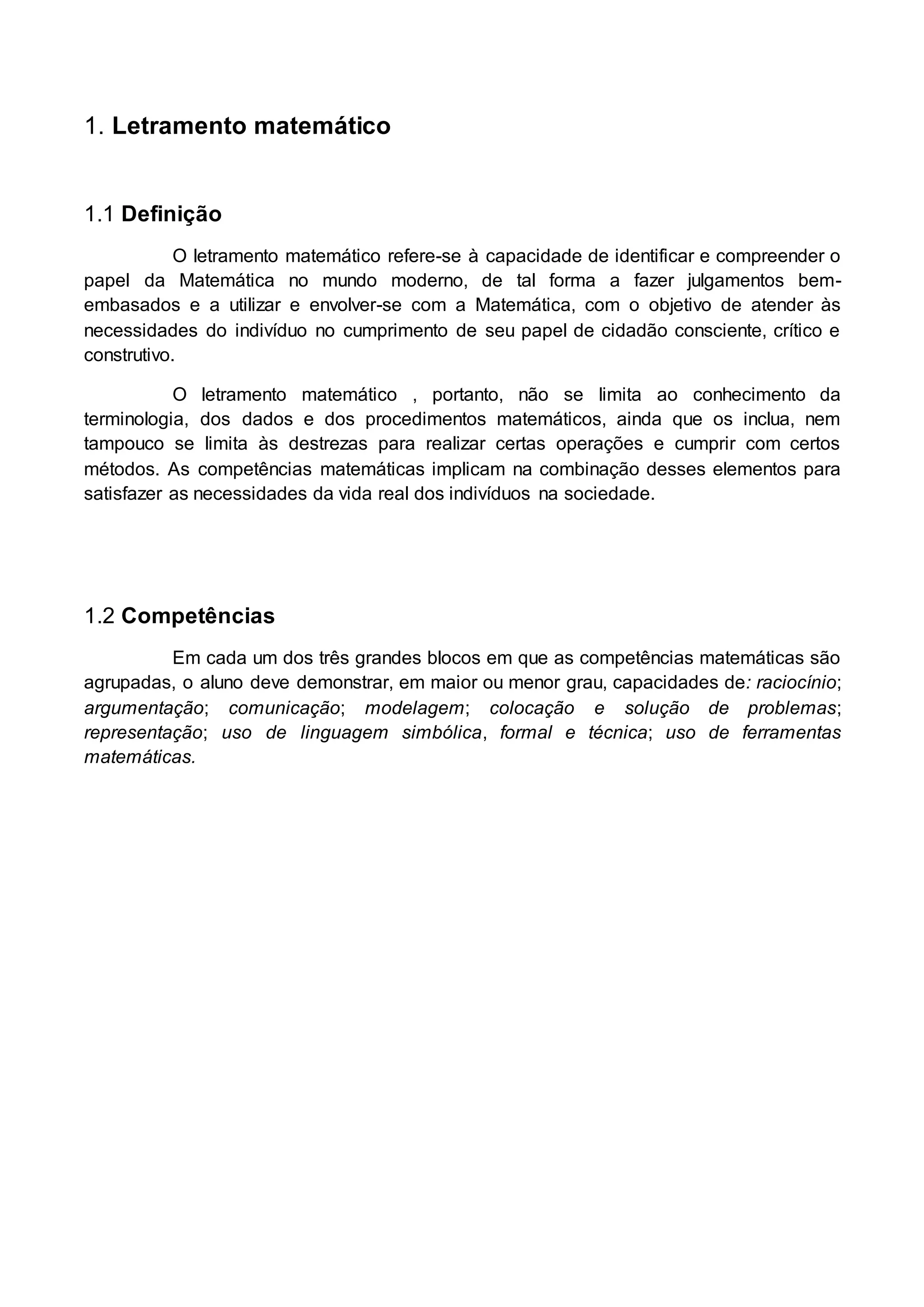 Plano de curso de matematica(LETRAMENTO) ENS. FUNDAMENTAL II | DOCX ...
