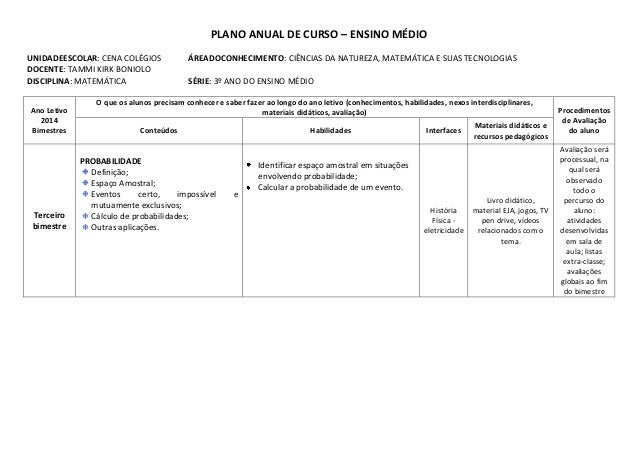 Plano de curso de matematica ensino medio